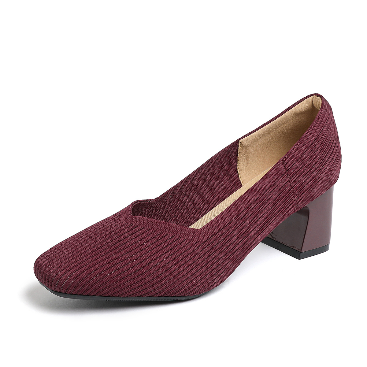 Happy™ KnittedHeels: Kvinner Firkantet Tå Kort Hæl Avslappet Komfort Strikkede Hæler