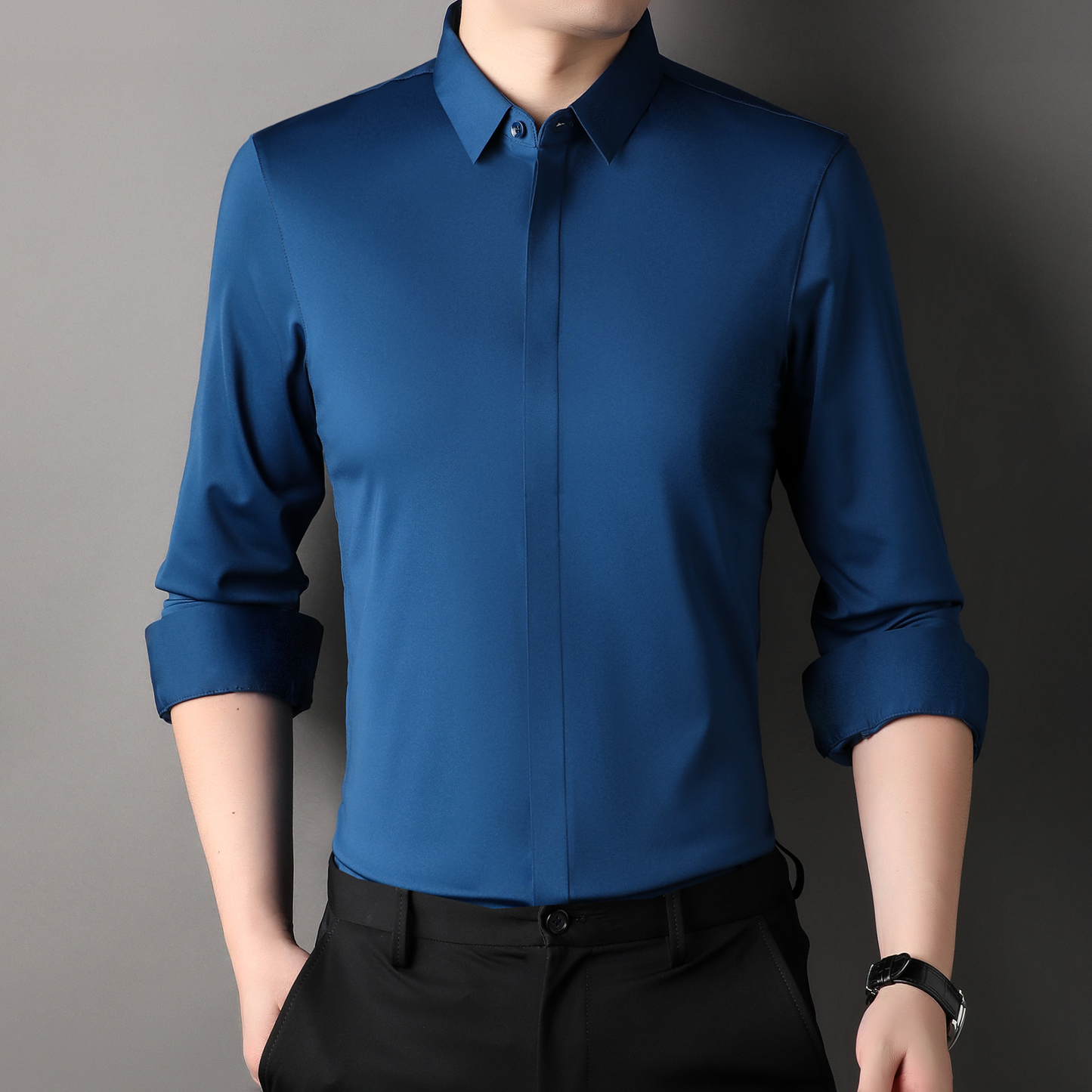 Icone™ StretchLongsleeve: Herre Krøllfri Strekkbar Langermet