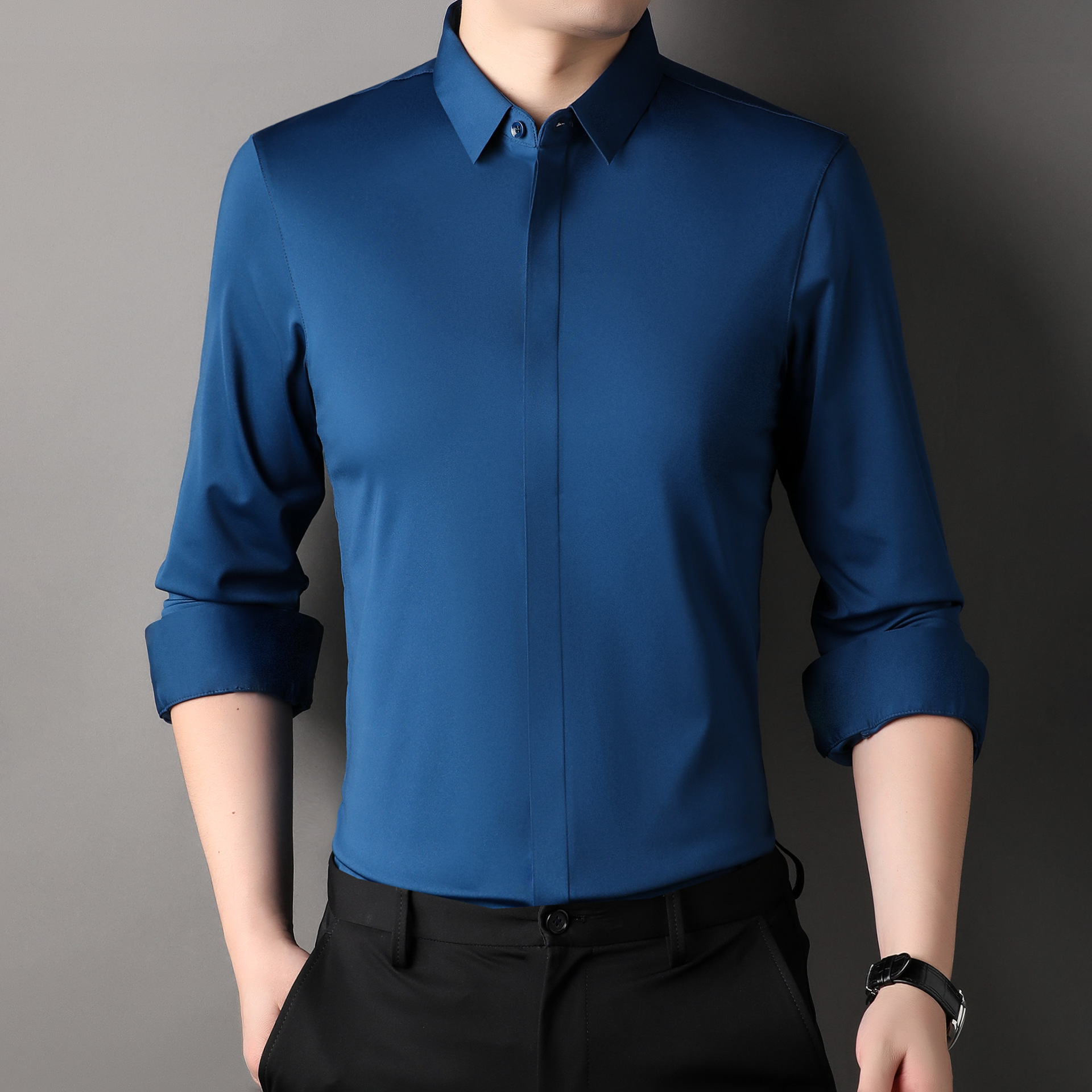 Icone™ StretchLongsleeve: Herre Krøllfri Strekkbar Langermet
