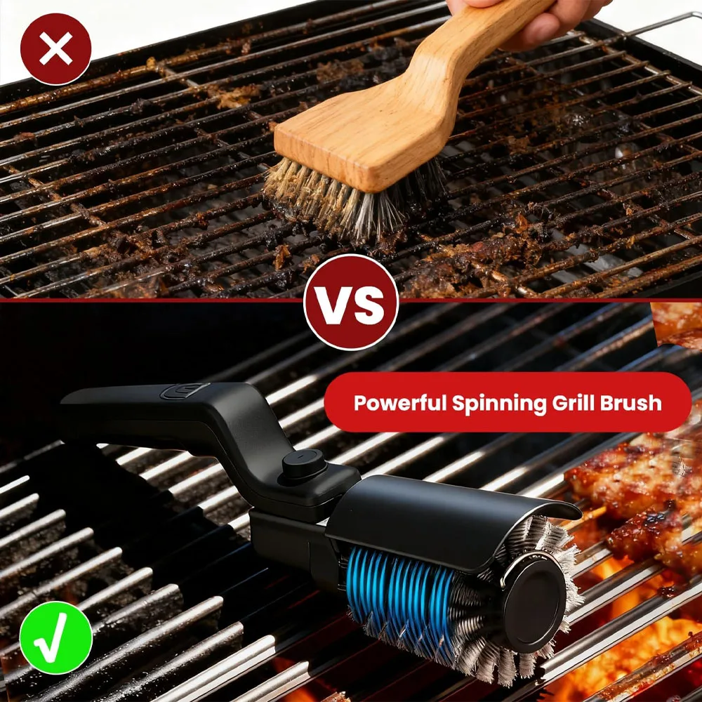 Globetrek° PowerBrush: Elektrisk Power Grill Rengøringsbørste Med Rotationsdybderengøring