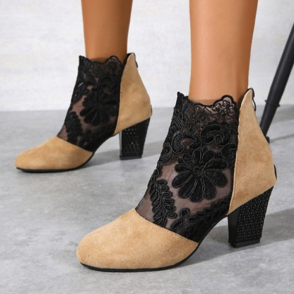 Happy™ EmbroideredHeels: Stilfulde Blokhæle Lukket Tå Mesh Broderede Hæle