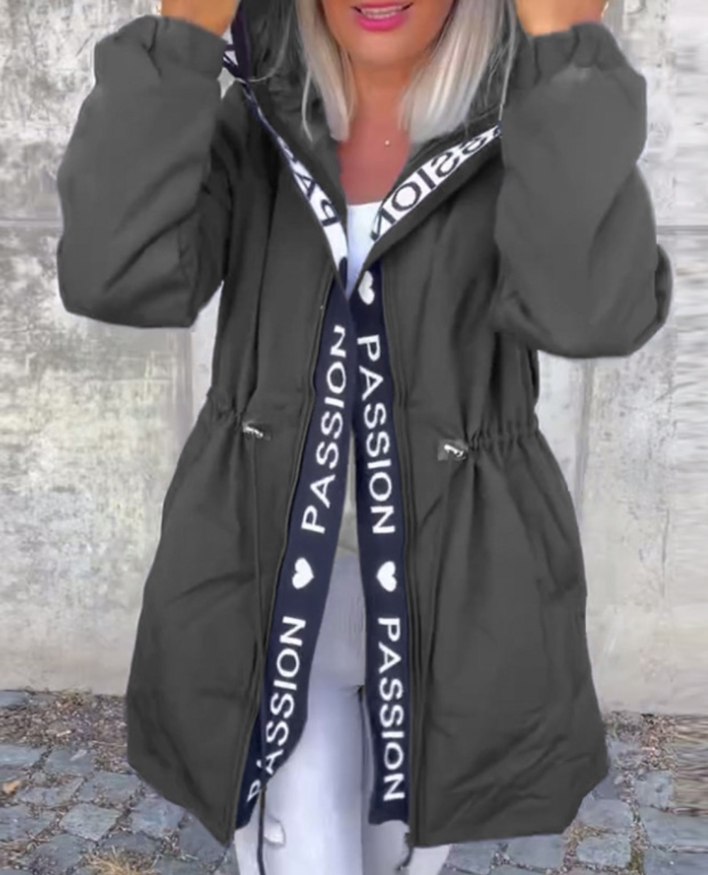 Icone™ HoodedJacket: Dame Casual Bokstavtrykk Snøring Hettejakke