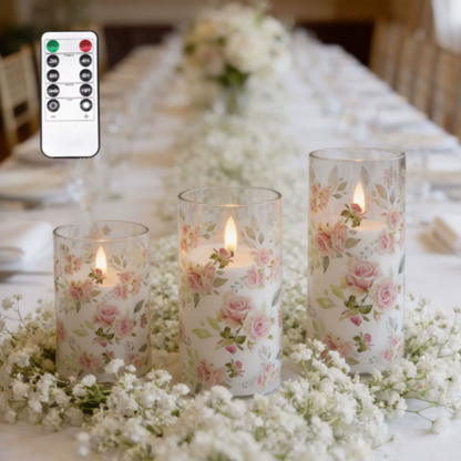 Ledsen™ FloralCandle: Hygge Elegant Glød Delikat Blomsterprint LED Lysestage Sæt