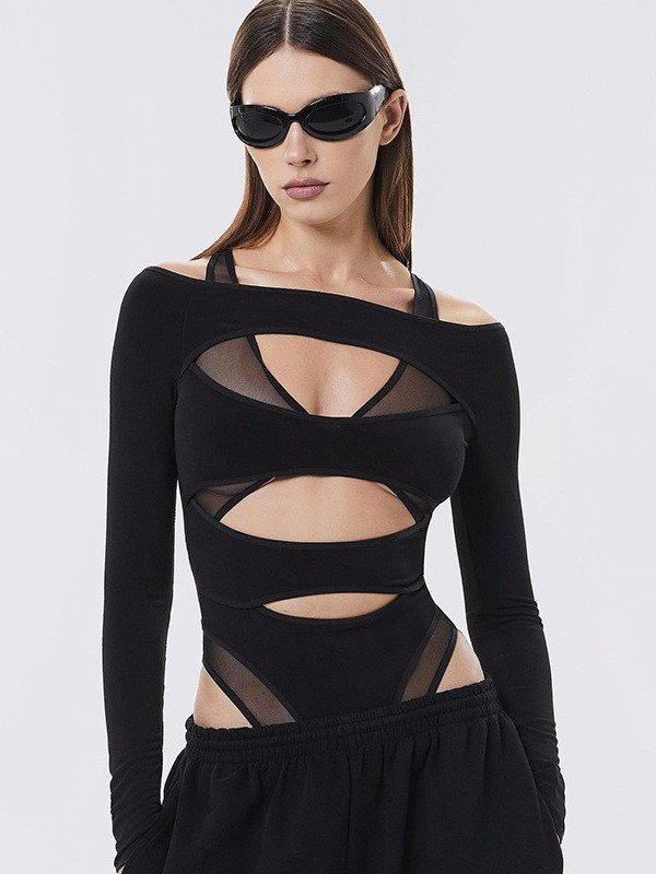 Icone™ MeshBodysuit: Dame Hull-ut Langermet Mesh Bodysuit