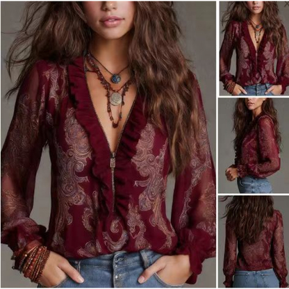 Icone™ LuxeBlouse: Luksuriøs Stil Blød Flydende Design Behagelig Slid Bluse