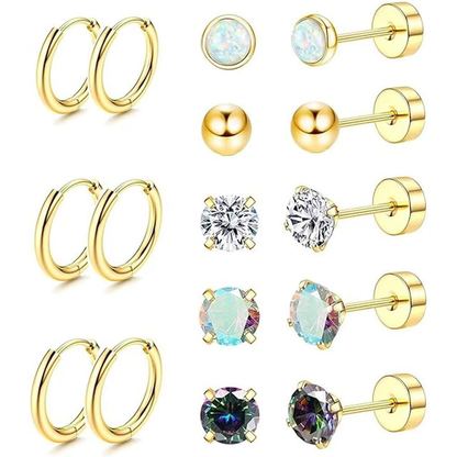 Jewelance™ StudEarrings: Minimalistisk Brusk Piercing Stud Øredobber Sett