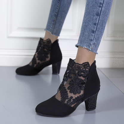 Happy™ EmbroideredHeels: Stilfulde Blokhæle Lukket Tå Mesh Broderede Hæle