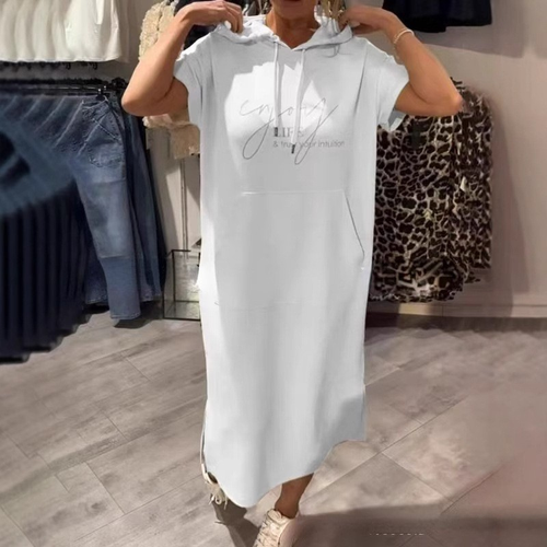 Icone™ DrawstringDress: Kvinners Koselige Hette Snor Midikjole