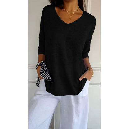 Icone™ KnittedTop: Kvinner V-hals Midt-ermet Lett Strikket Topp