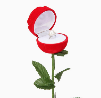 RingBox 1+1 GRATIS: Deluxe Romantisk Rød Rose Ringboks Holder