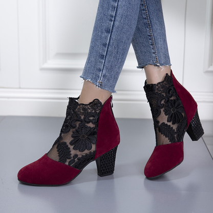 Happy™ EmbroideredHeels: Stilfulde Blokhæle Lukket Tå Mesh Broderede Hæle