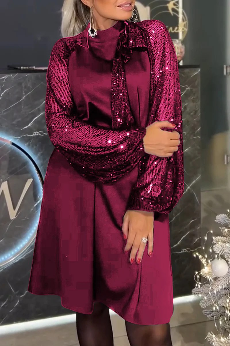 Icone™ FormalDress – Kvinners Elegante Langermede Paljett Formelle Kjole