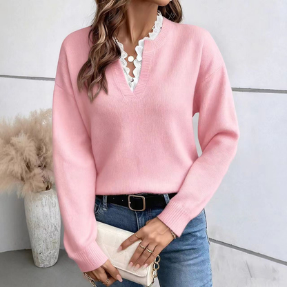 Icone™ SoftSweater: Elegant V-Hals Alsidig Multifarvet Blød Sweater Top