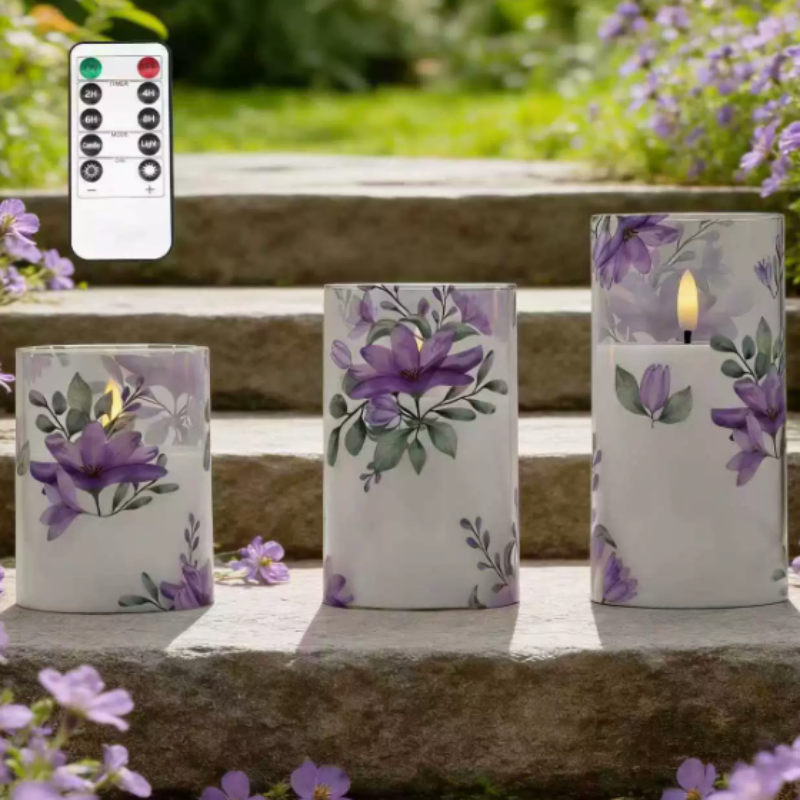 Ledsen™ FloralCandle: Hygge Elegant Glød Delikat Blomsterprint LED Lysestage Sæt