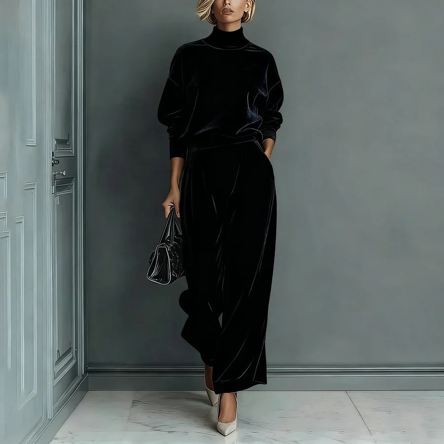 Icone™ LeisureSet: Luksuriøs Turtleneck Top Og Løse Bukser Fritid Sæt