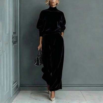 Icone™ LeisureSet: Luksuriøs Turtleneck Top Og Løse Bukser Fritid Sæt