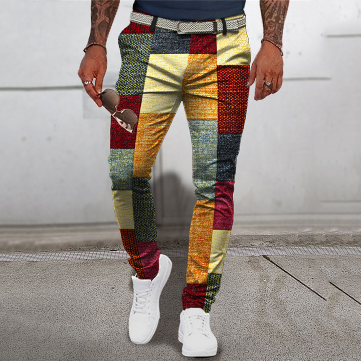 Icone™ RetroTrousers: Stilfulle Fargeblokk Vintage Slim Fit Retro Bukser