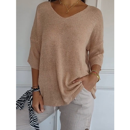 Icone™ KnittedTop: Kvinner V-hals Midt-ermet Lett Strikket Topp