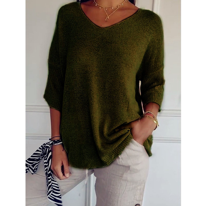 Icone™ KnittedTop: Kvinner V-hals Midt-ermet Lett Strikket Topp