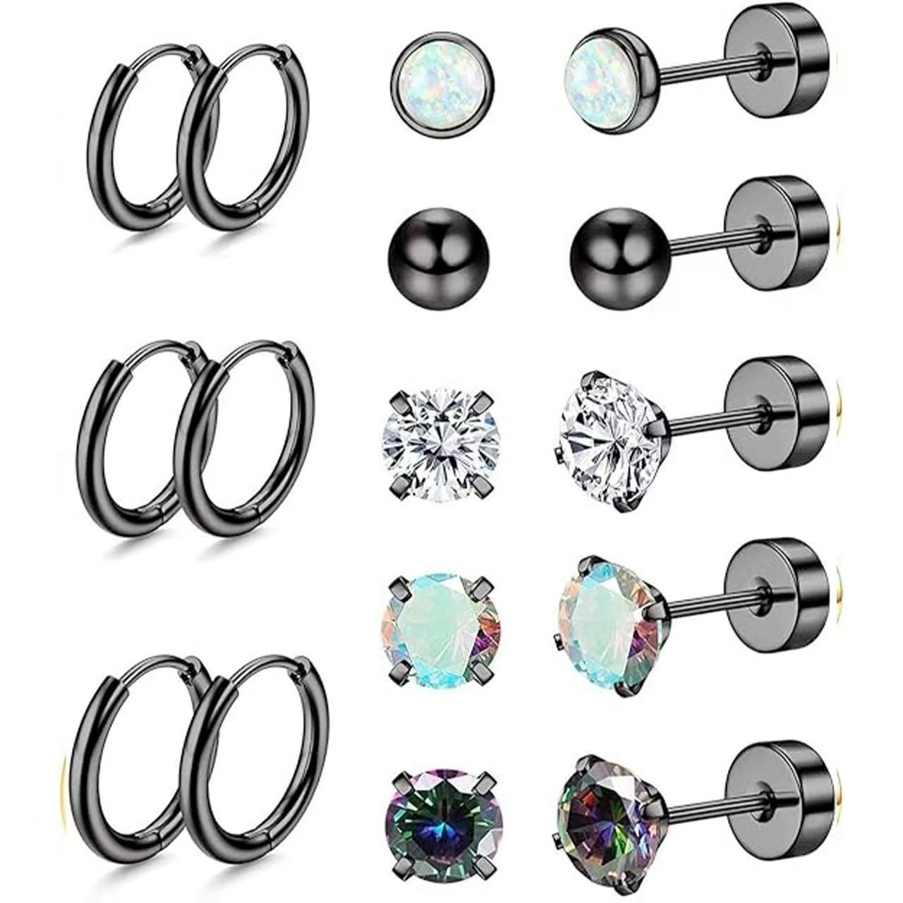 Jewelance™ StudEarrings: Minimalistisk Brusk Piercing Stud Øredobber Sett