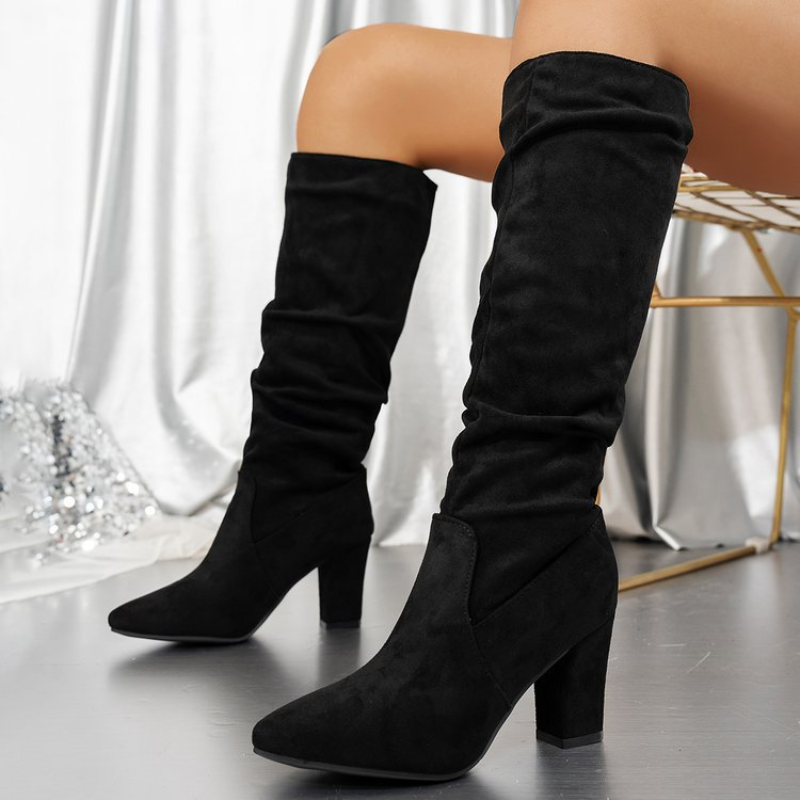 Happy™ StylishBoots - Kvinders Klassiske Ensfarvede Blokhæl Stilfulde Støvler