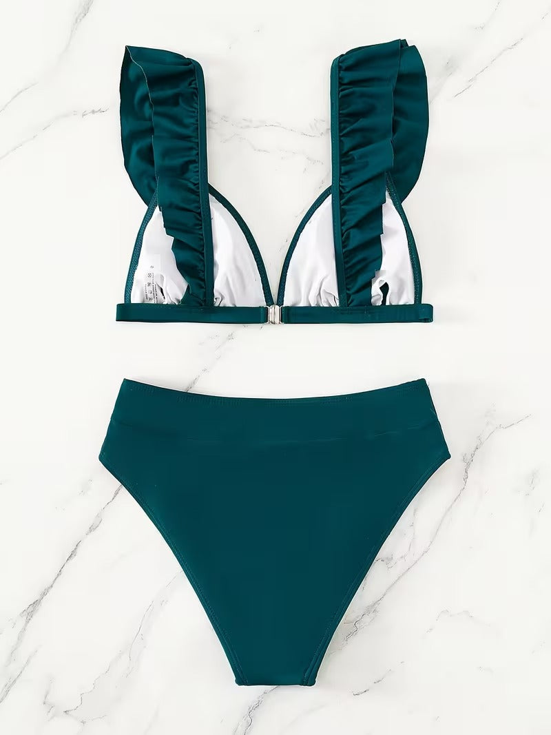 Icone™ RuffledBikini: Højtaljet Sexet Slim Fit Sommer Halterneck Ruffled Bikini