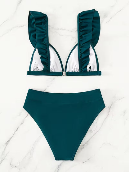 Icone™ RuffledBikini: Højtaljet Sexet Slim Fit Sommer Halterneck Ruffled Bikini