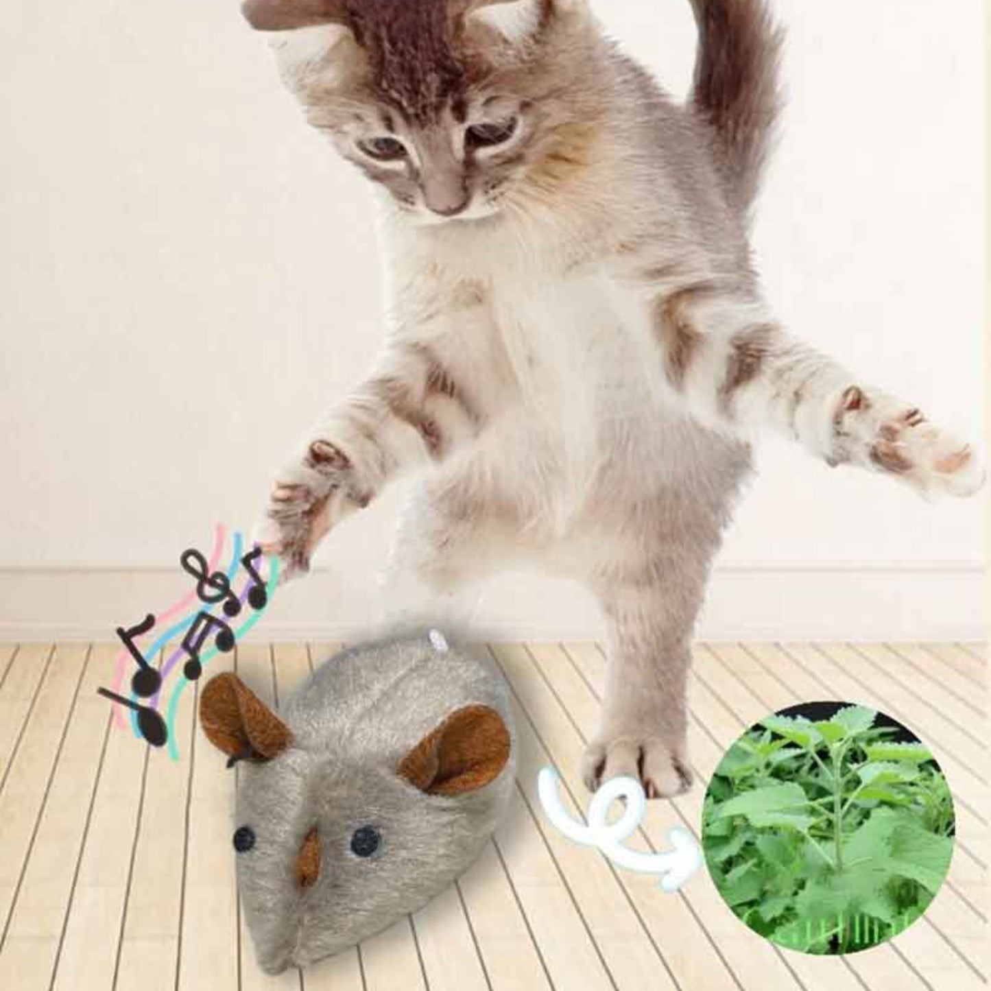 Catfri® SqueakyMouse 1+1 GRATIS: Realistisk Interaktiv Plysj Katteleke Pipende Mus