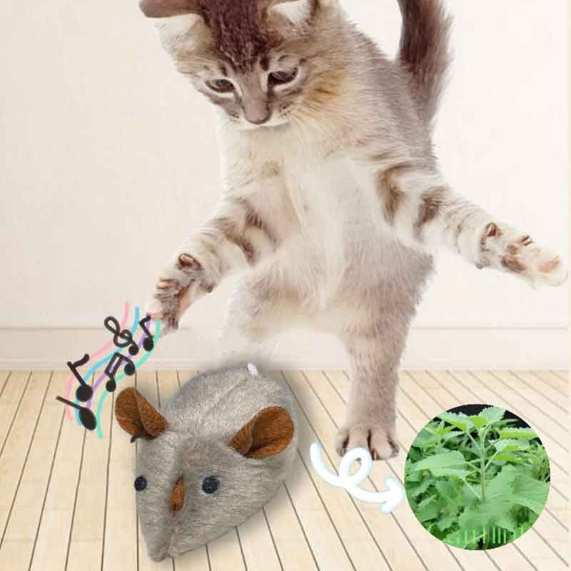Catfri® SqueakyMouse 1+1 GRATIS: Realistisk Interaktiv Plysj Katteleke Pipende Mus