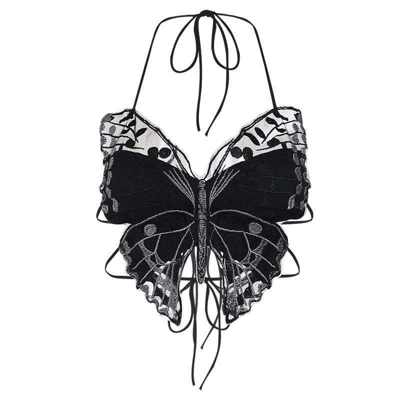 Icone™ ButterflyTop: Stilfuld Broderet Halter Rygløs Sommerfugle Top
