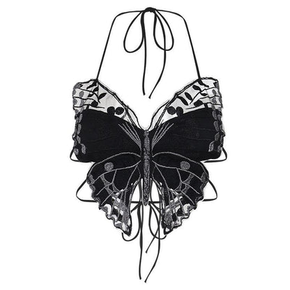 Icone™ ButterflyTop: Stilfuld Broderet Halter Rygløs Sommerfugle Top