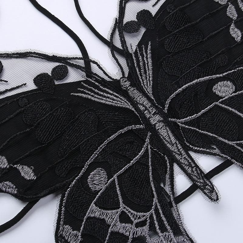 Icone™ ButterflyTop: Stilfuld Broderet Halter Rygløs Sommerfugle Top