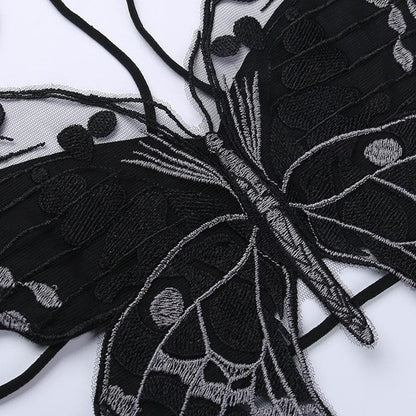 Icone™ ButterflyTop: Stilfuld Broderet Halter Rygløs Sommerfugle Top