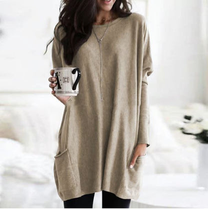 Icone™ PocketBlouse: Lang Erme Løs Avslappet Lommebluse