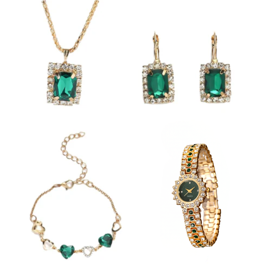 Jewelance™ JewelrySet: Mote Luksus Smaragdgrønt Smykkesett Gaveeske