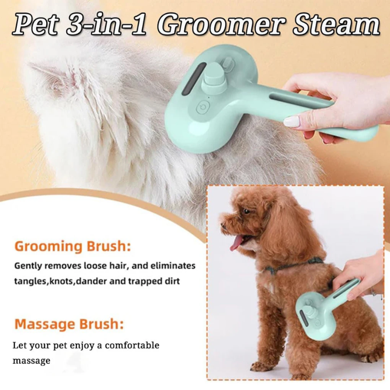 DogCatFri™ PetSteamer: 2-I-1 Spray Pleje Kæledyr Damper Børste
