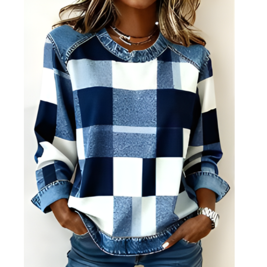 Icone™ PlaidBlouse: Tidløst Stilfuld Tilfældig Årgang Plaid Bluse