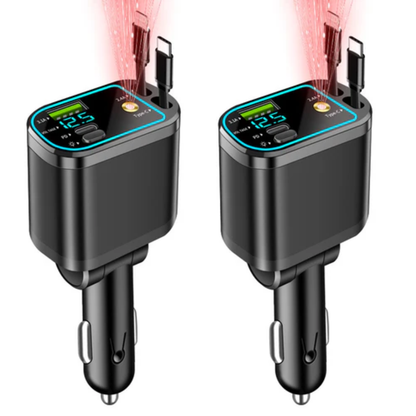 CarCharger: 5-i-1 Ladeport Uttrekkbar Kabel Rask Billader
