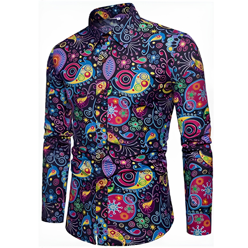 Icone™ RetroPolo: Disco Nat Mænds Langærmet Vintage Retro Polo