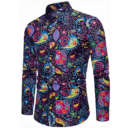 Icone™ RetroPolo: Disco Nat Mænds Langærmet Vintage Retro Polo