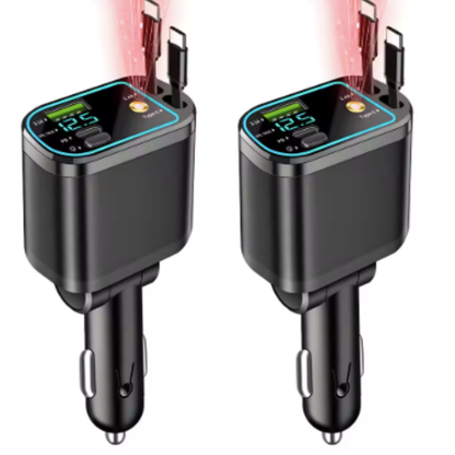 CarCharger: 5-i-1 Ladeport Uttrekkbar Kabel Rask Billader