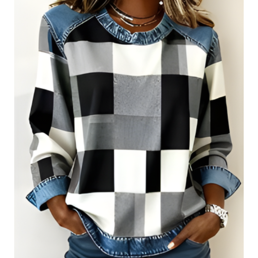 Icone™ PlaidBlouse: Tidløst Stilfuld Tilfældig Årgang Plaid Bluse