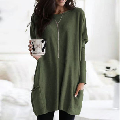 Icone™ PocketBlouse: Lang Erme Løs Avslappet Lommebluse