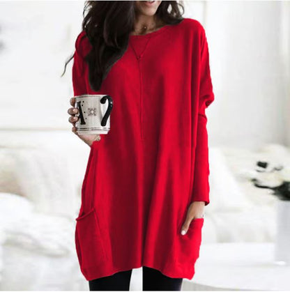 Icone™ PocketBlouse: Lang Erme Løs Avslappet Lommebluse