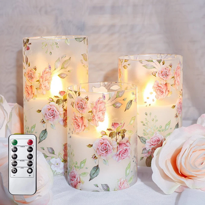 Ledsen™ FloralCandle: Hygge Elegant Glød Delikat Blomsterprint LED Lysestage Sæt