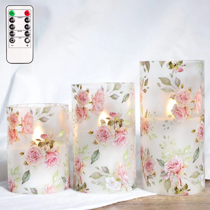 Ledsen™ FloralCandle: Hygge Elegant Glød Delikat Blomsterprint LED Lysestage Sæt