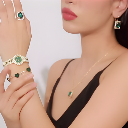 Jewelance™ JewelrySet: Mote Luksus Smaragdgrønt Smykkesett Gaveeske