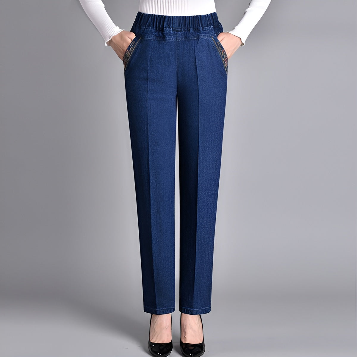 Icone™ CasualJeans: Elastisk Høj Talje Stretch Lige Ben Casual Jeans