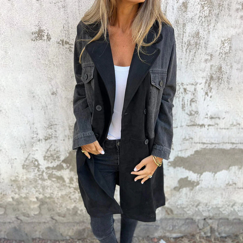 Icone™ LongCoat: Mellomlang Trenchcoat Med Stilfull Krage Og Lommer