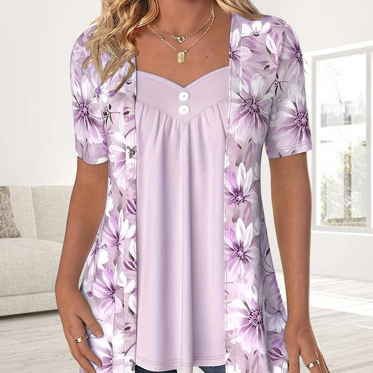 Icone™ FloralTop: Kvinners Løs Og Behagelig Stilfull Blomstret Topp